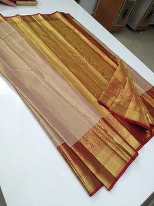 Pastel Blush Nude Bridal Elegance Kanchipuram Tissue Handloom Silk Saree SS26105