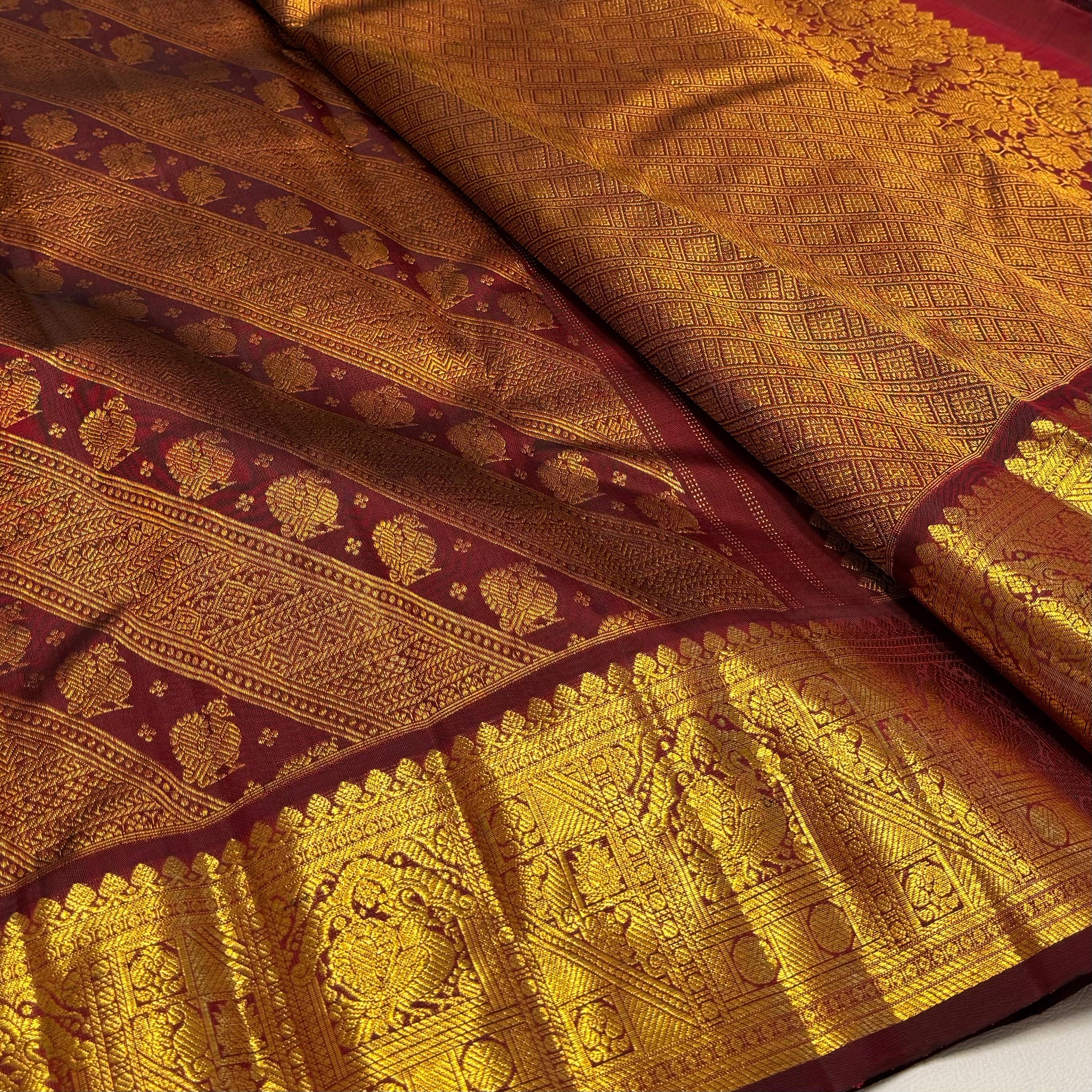 Classic Maroon 1 gm Zari Elegance Kanchipuram Handloom Silk Saree SS23785