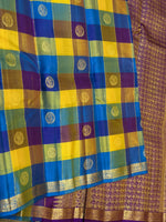 Load image into Gallery viewer, Classic Multicolor Check Violet Butta 1gm Zari Elegance Kanchipuram Handloom Silk Saree SS28330
