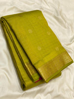 Load image into Gallery viewer, Classic Olive Green &amp; Ruby Pink 1gm Zari Elegance Kanchipuram Handloom Silk Saree SS27968
