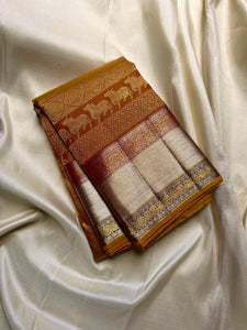 Classic Mustard & Orange Bridal Elegance Kanchipuram Handloom Silk Saree SS21776