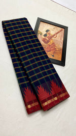 Load image into Gallery viewer, Classic Navy Blue &amp; Brick Red Kanchipuram Handloom Cotton Saree SS26706
