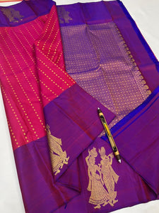 Classic Glow Pink & Purple Kanchipuram Handloom Silk Saree SS26038
