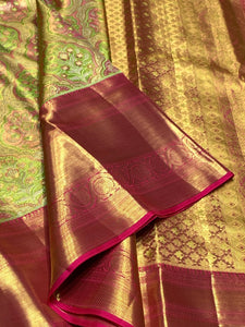 Classic Spring Green & Deep Pink 2gm Zari Bridal Elegance Kanchipuram Handloom Silk Saree SS24771