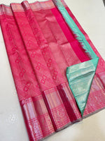 Load image into Gallery viewer, Classic Rose &amp; Pastel Aqua 2gm Zari Bridal Elegance Kanchipuram Handloom Silk Saree SS24364
