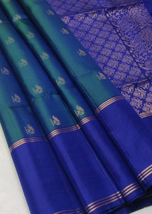Classic Peacock Green & Blue Elegance Handloom Soft Silk Saree SS25544