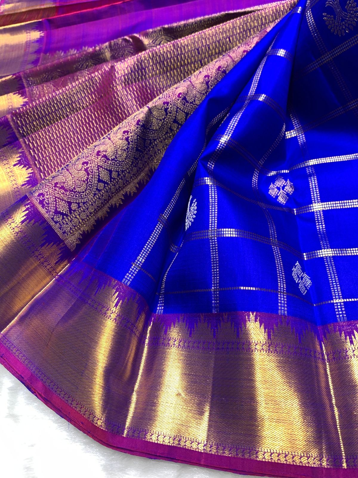 Classic Robin Blue & Purple 2gm Zari Elegance Kanchipuram Handloom Silk Saree SS25364