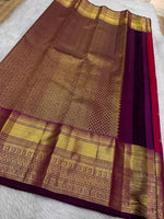 Load image into Gallery viewer, Classic Chilly Red &amp; Berry Plum 2gm Zari Elegance Kanchipuram Handloom Silk Saree SS24630
