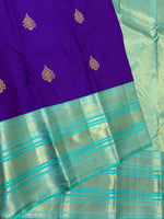 Load image into Gallery viewer, Classic Berry Violet &amp; Aqua 1gm Zari Elegance Kanchipuram Handloom Silk Saree SS28077
