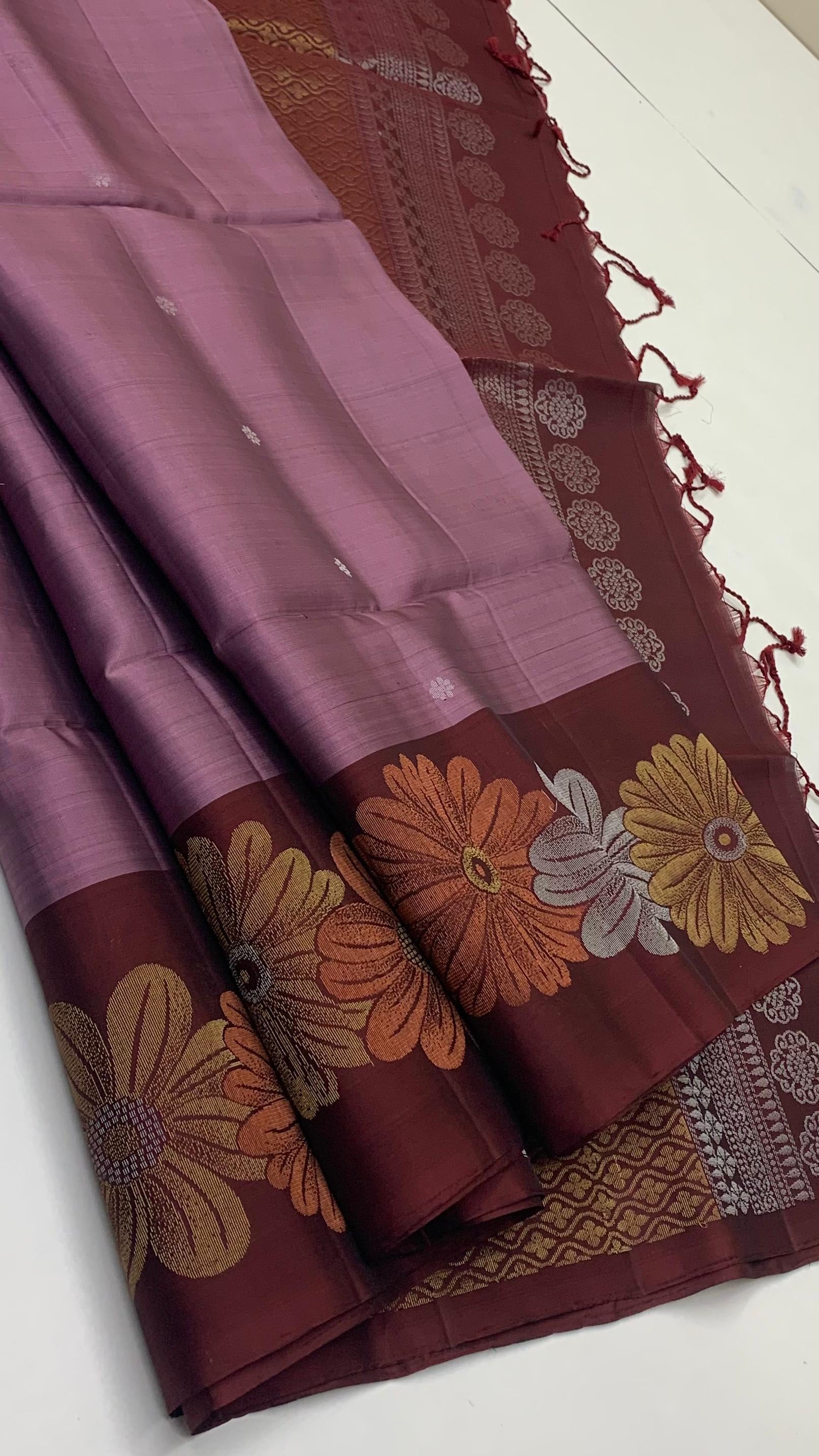 Classic Nude Pink & Brown Meena Work Turning Border Elegance Handloom Soft Silk Saree SS23456