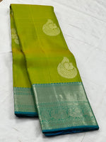 Load image into Gallery viewer, Classic Spring Green &amp; Ice Blue 2gm Zari Elegance Kanchipuram Handloom Silk Saree SS25311
