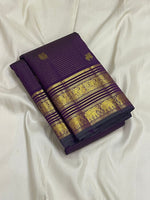 Load image into Gallery viewer, Classic Violet 1gm Zari Vintage Checks Elegance Kanchipuram Handloom Silk Saree SS26981
