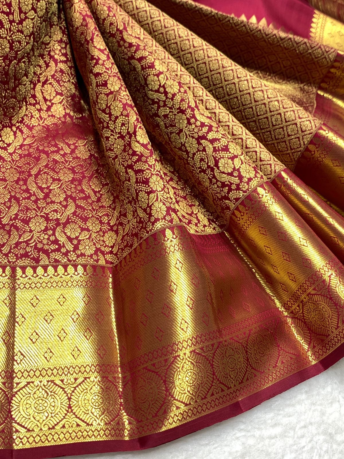 Classic Ruby Pink 2gm Zari Bridal Elegance Kanchipuram Handloom Silk Saree SS25370