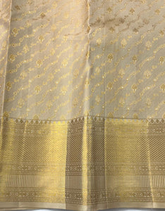 Classic Beige 2gm Zari Bridal Elegance Kanchipuram Handloom Silk Saree SS26395