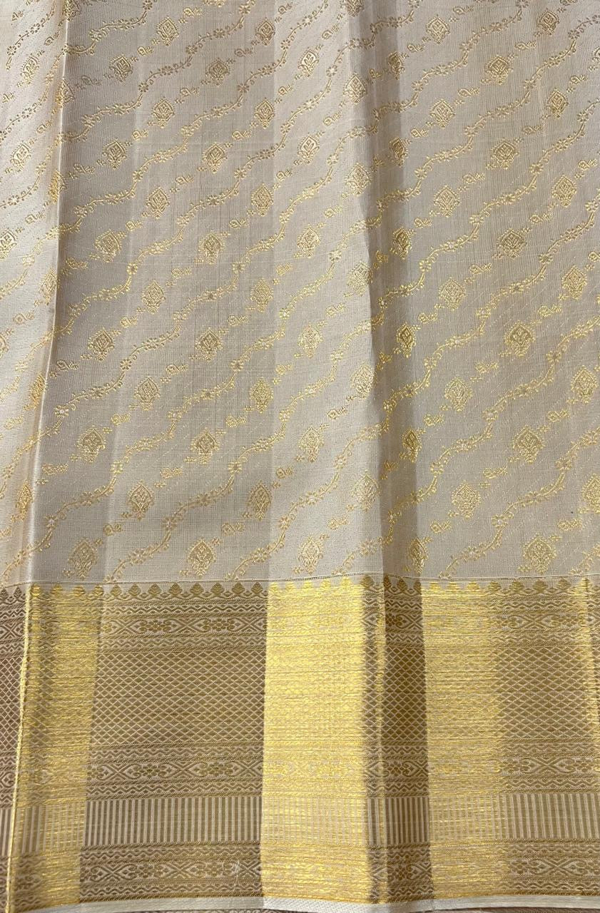 Classic Butter Cream 2gm Zari Bridal Elegance Kanchipuram Handloom Silk Saree SS25292