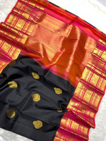 Load image into Gallery viewer, Classic Charcoal Black &amp; Brick Reddish Pink 2gm Zari Kanchipuram Handloom Silk Saree SS25825
