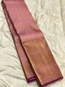 Classic Creamy Pink & Vadamalli Brocade 2gm Zari Bridal Elegance Kanchipuram Handloom Silk Saree SS24382