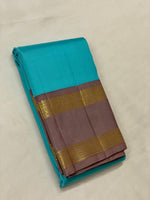 Load image into Gallery viewer, Cerulean Blue &amp; Creamy Cocoa 2gm Zari Elegance Kanchipuram Handloom Silk Saree SS20556
