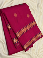 Load image into Gallery viewer, Classic Deep Pink 1gm Zari Double Border Elegance Kanchipuram Handloom Silk Saree SS28599
