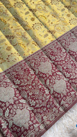 Load image into Gallery viewer, Classic Golden Cream &amp; Plum Bridal Elegance Kanchipuram Handloom Silk Saree SS28015
