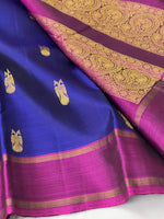 Load image into Gallery viewer, Classic Blue &amp; Wine Plum 2gm Zari Elegance Kanchipuram Handloom Silk Saree SS24123
