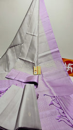 Load image into Gallery viewer, Pastel Grey &amp; Lilac Elegance Handloom Soft Silk Saree SS24751
