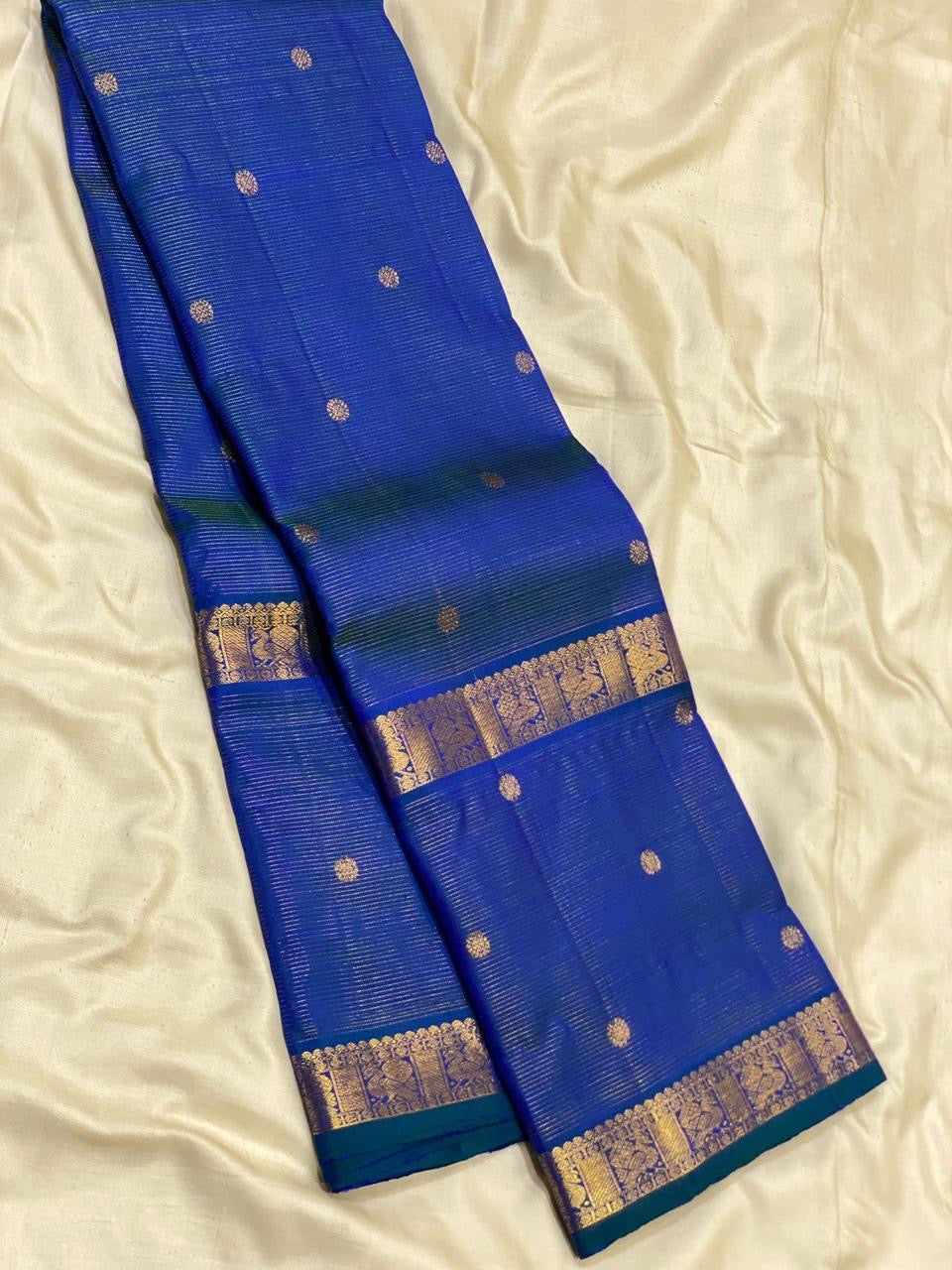Classic Peacock Blue 2gm Zari Vaira Oosi Kanchipuram Handloom Silk Saree SS26511