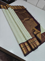 Load image into Gallery viewer, Classic Off White &amp; Charcoal Black 2gm Zari Elegance Kanchipuram Handloom Silk Saree SS27626
