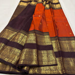 Load image into Gallery viewer, Classic Burnt Orange &amp; Dark Coffee Brown 2gm Zari Bridal Elegance Kanchipuram Handloom Silk Saree SS27263
