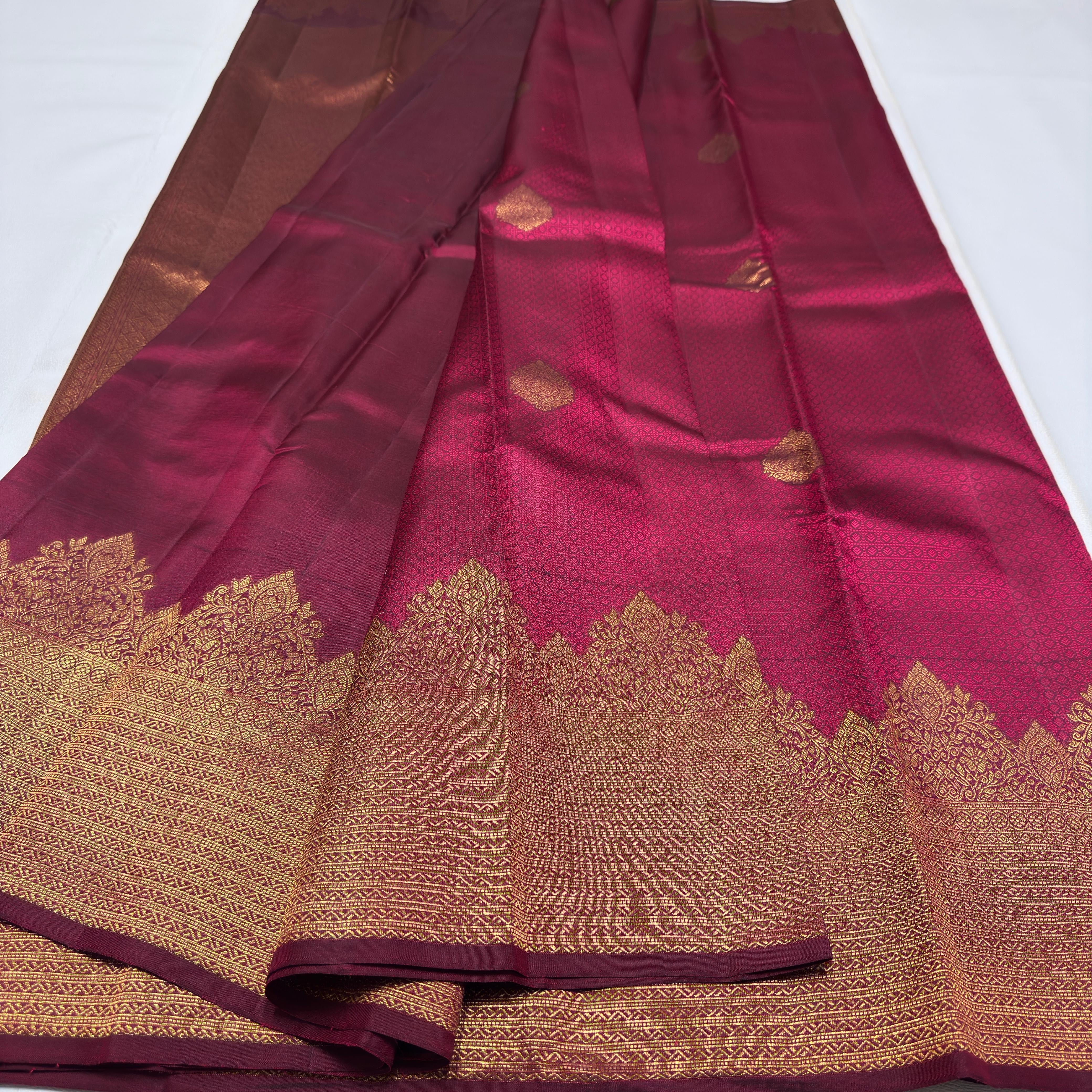Classic Maroon 2gm Zari Temple Bridal Elegance Kanchipuram Handloom Silk Saree SS26580