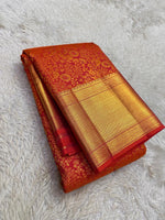 Load image into Gallery viewer, Classic Glow Orange Bridal Elegance Kanchipuram Handloom Silk Saree SS27818
