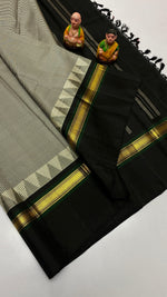 Load image into Gallery viewer, Classic Black &amp; White Checks Elegance Kanchipuram Handloom Silk Saree SS24618
