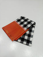 Load image into Gallery viewer, Classic Black Checker  &amp; Orange 2gm Zari Korvai Elegance Kanchipuram Handloom Silk Saree SS27100
