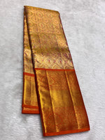 Load image into Gallery viewer, Classic Golden Champagne &amp; Orange 2gm Zari Bridal Elegance Kanchipuram Handloom Silk Saree SS28252

