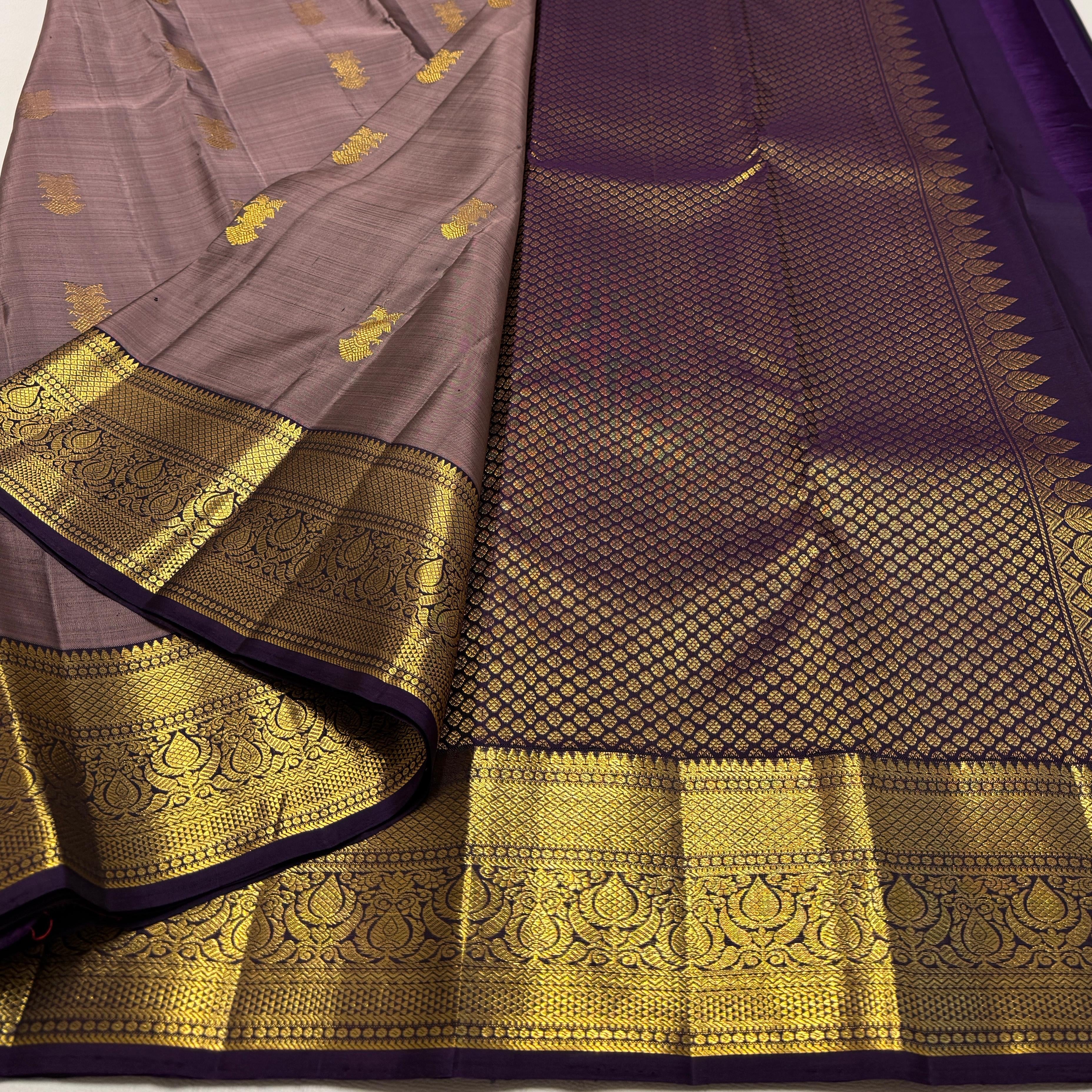 Classic Cocoa Chocolate & Eminence Purple 2gm Zari Kanchipuram Handloom Silk Saree SS26054