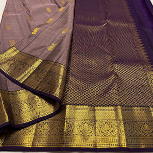 Classic Cocoa Chocolate & Eminence Purple 2gm Zari Kanchipuram Handloom Silk Saree SS26054