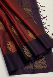 Classic Golden Brown & Plum Elegance Handloom Soft Silk Saree SS24799