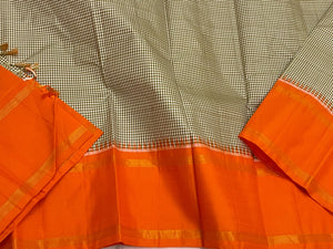 Classic Chalk Beige & Orange 1gm Korvai Kanchipuram Handloom Silk Saree SS26275