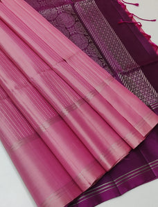 Classic Creamy Pink & Wine Red Double Warp Elegance Handloom Soft Silk Saree SS23537