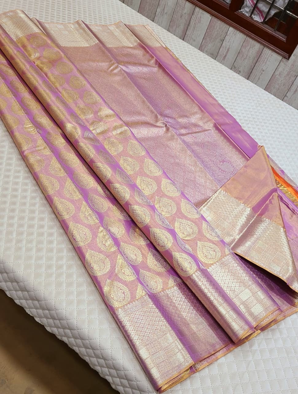 Classic Pastel Pink 2gm Zari Bridal Tissue Elegance Kanchipuram Handloom Silk Saree SS26616