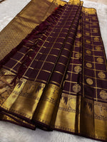 Load image into Gallery viewer, Classic Dark Chocolate 2gm Zari Bridal Elegance Kanchipuram Handloom Silk Saree SS24476
