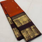Load image into Gallery viewer, Classic Burnt Orange &amp; Dark Coffee Brown 2gm Zari Bridal Elegance Kanchipuram Handloom Silk Saree SS27263
