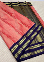 Load image into Gallery viewer, Classic Rose &amp; Navy Blue 2gm Zari Kanchipuram Handloom Silk Saree SS26194
