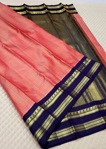 Classic Rose & Navy Blue 2gm Zari Kanchipuram Handloom Silk Saree SS26194