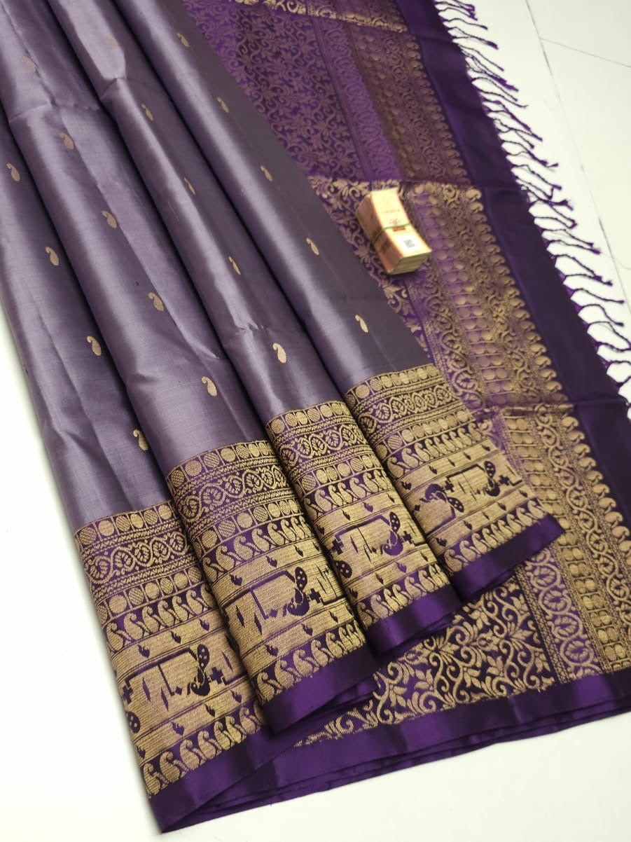 Mauve & Dark Lavender Double Warp Handloom Soft Silk Saree SS23028