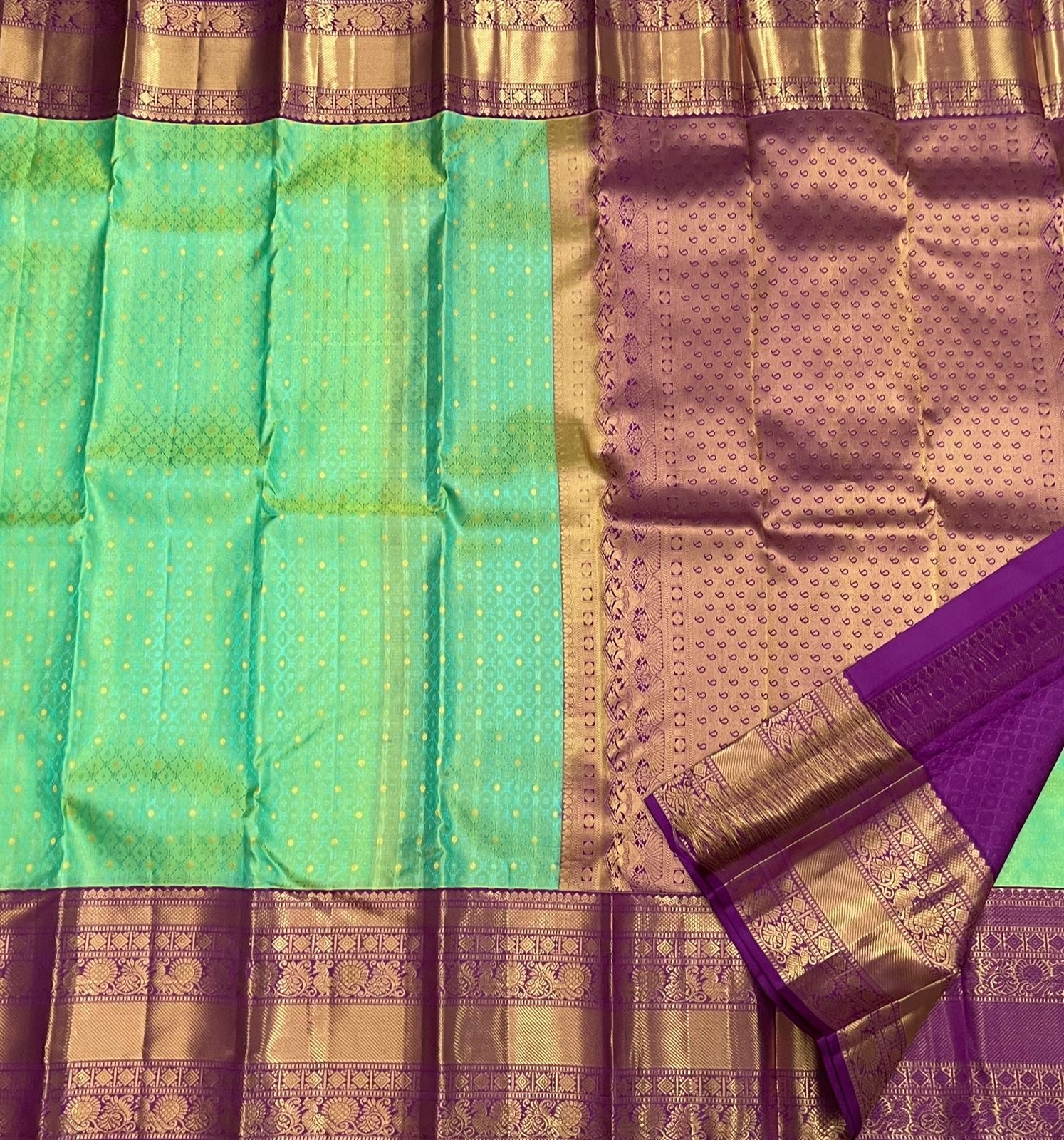 Classic Sea Green & Vadamalli 1gm Zari Elegance Kanchipuram Handloom Silk Saree SS24806