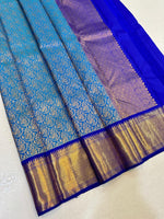 Load image into Gallery viewer, Classic Azure Blue &amp; Royal Blue Elegance Kanchipuram Handloom Silk Saree SS24703
