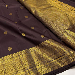 Classic Dark Coffeee Brown 1gm Zari Elegance Kanchipuram Handloom Silk Saree SS24392