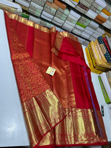 Classic Carmine Red Bridal Elegance Kanchipuram Handloom Silk Saree SS24836