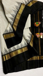 Load image into Gallery viewer, Classic Pearl Cream &amp; Charcoal Black Elegance Kanchipuram Handloom Silk Saree SS24525
